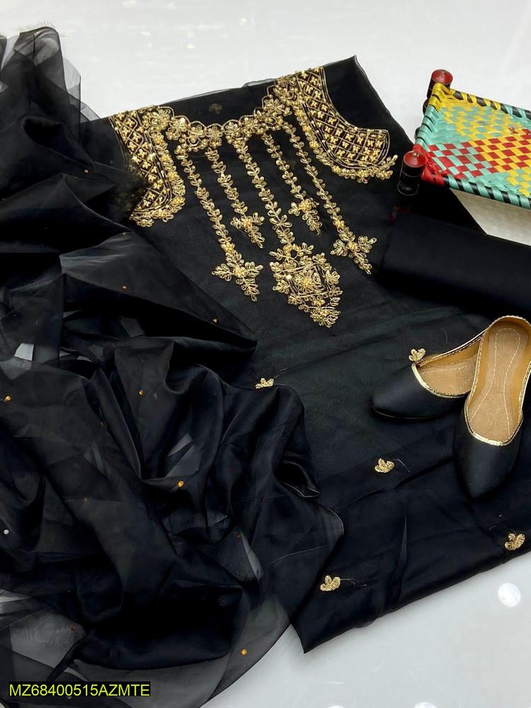 4 Pcs Women's Unstitched Organza Embroidered Suit