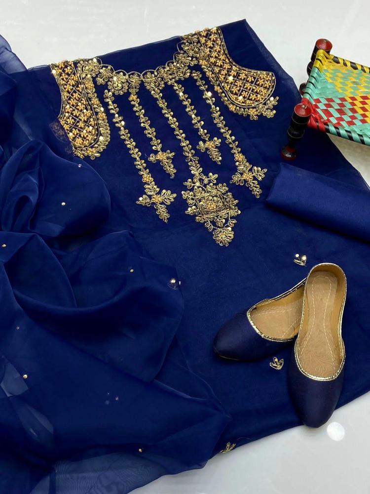 4 Pcs Women's Unstitched Organza Embroidered Suit