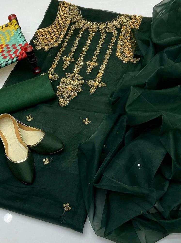 4 Pcs Women's Unstitched Organza Embroidered Suit