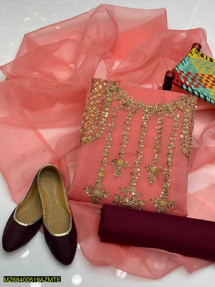 4 Pcs Women's Unstitched Organza Embroidered Suit