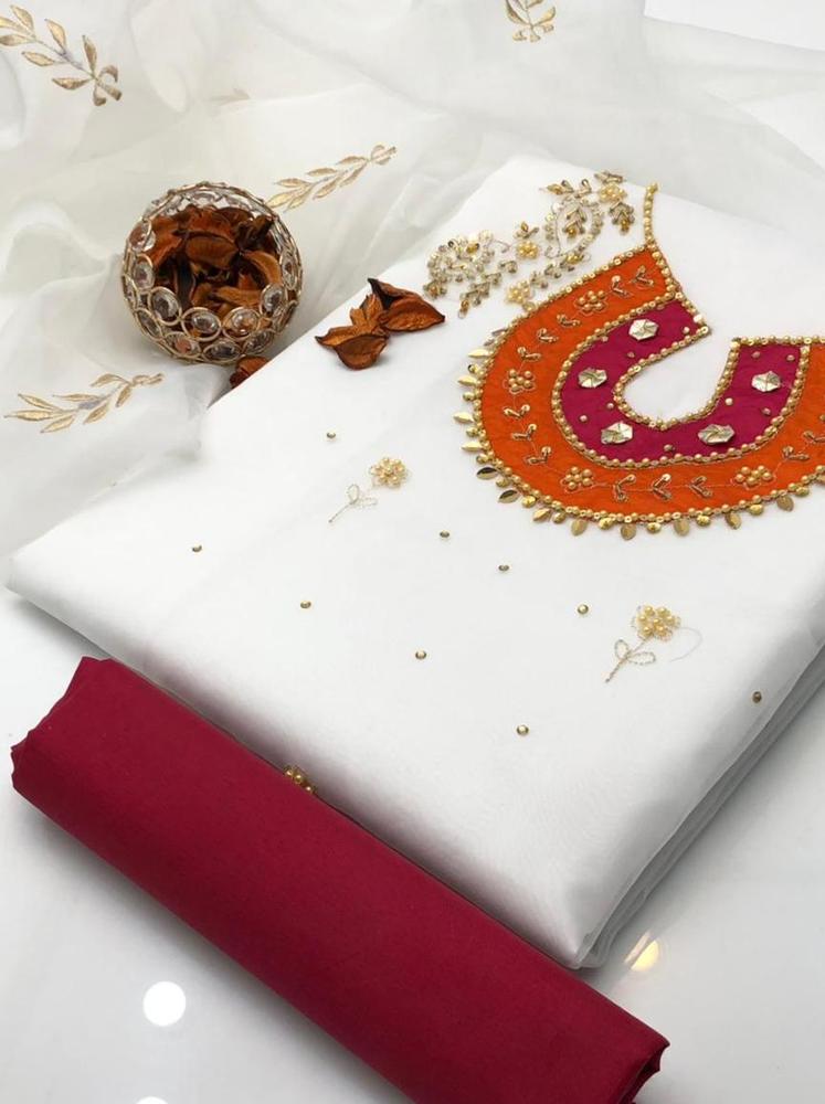 3 Pcs Women's Unstitched Organza Embroidered Suit