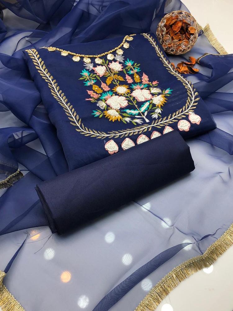 3 Pcs Women's Unstitched Organza Embroidered Suit