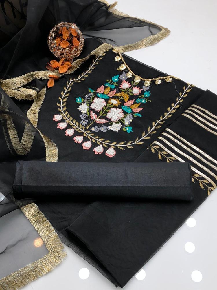 3 Pcs Women's Unstitched Organza Embroidered Suit