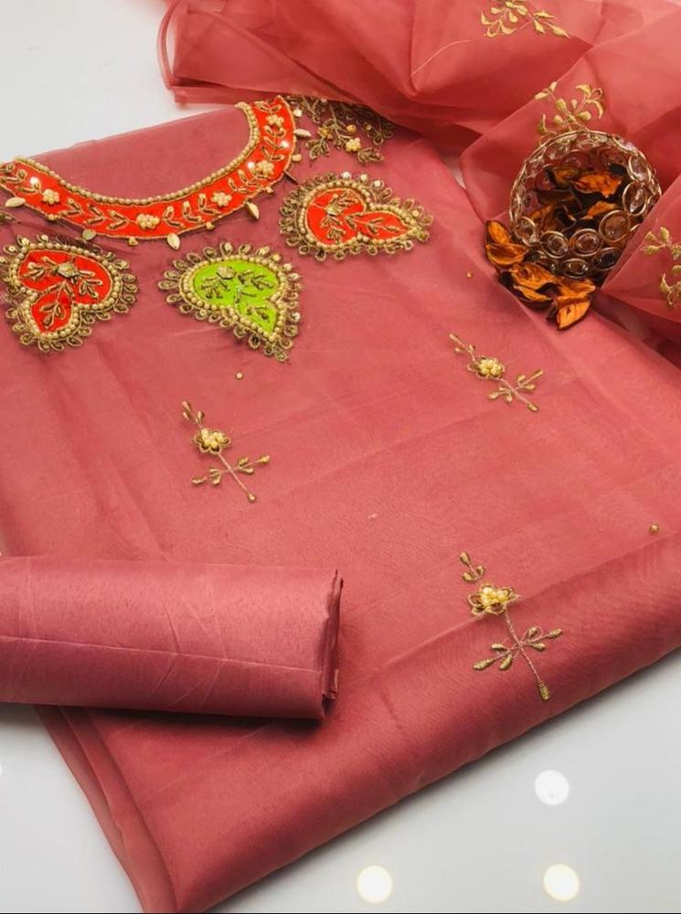3 Pcs Women's Unstitched Organza Embroidered Suit