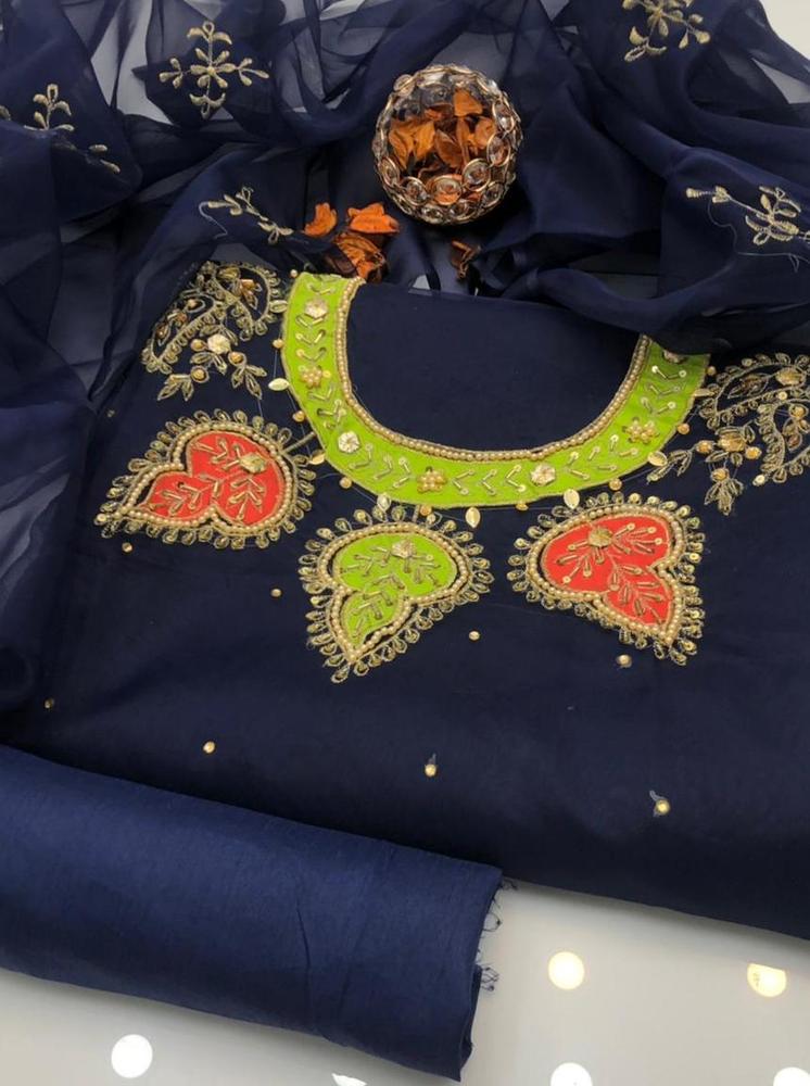 3 Pcs Women's Unstitched Organza Embroidered Suit