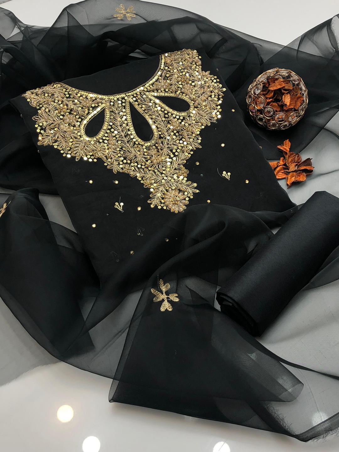 3 Pcs Women's Unstitched Hand Embroidered Suit