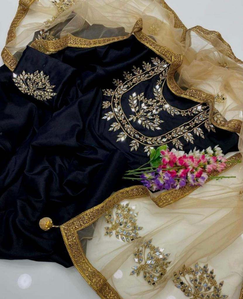 3 Pcs Women's Unstitched Mirror Work Suit