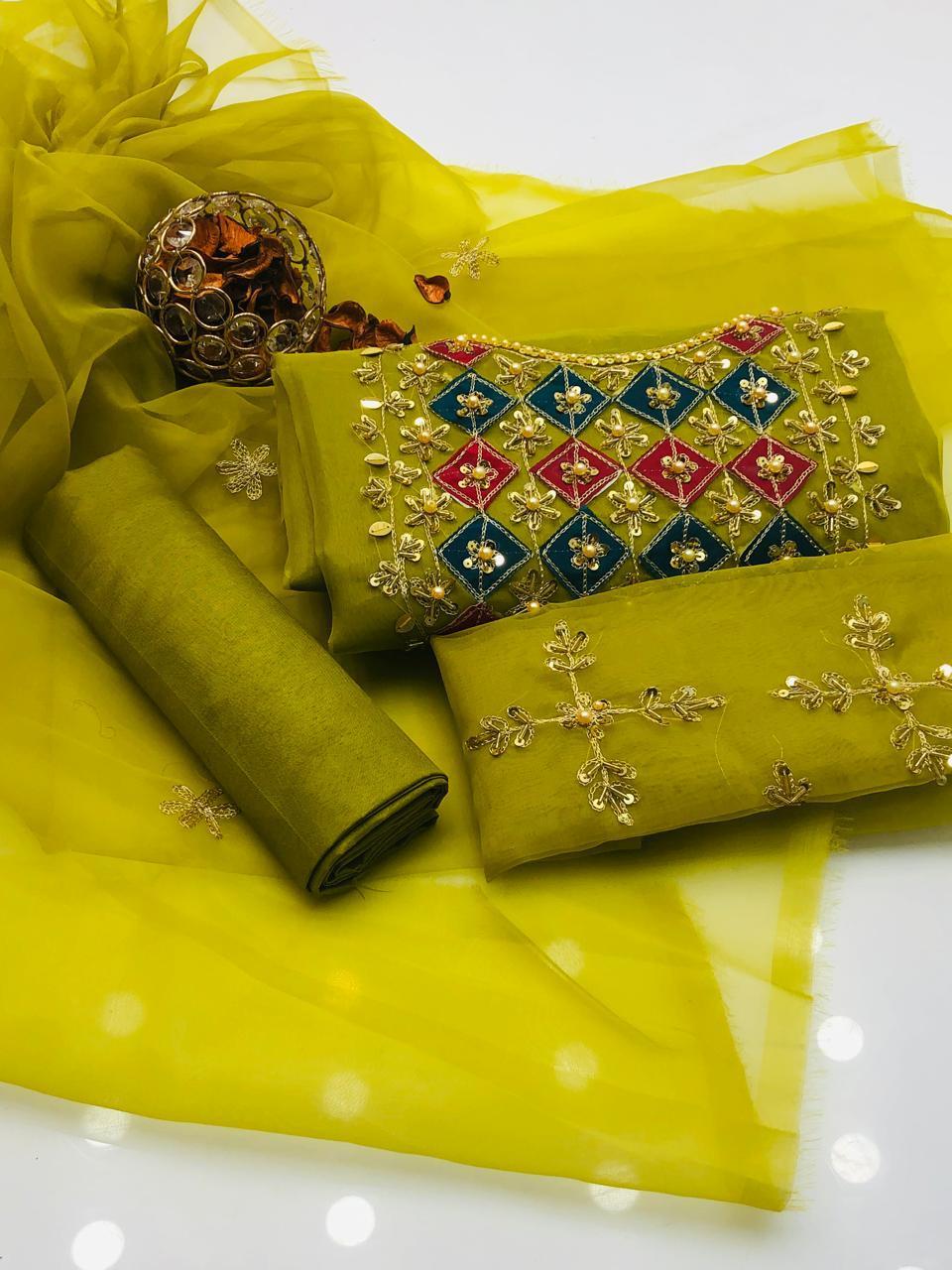 3 Pcs Women's Unstitched Hand Embroidered Suit