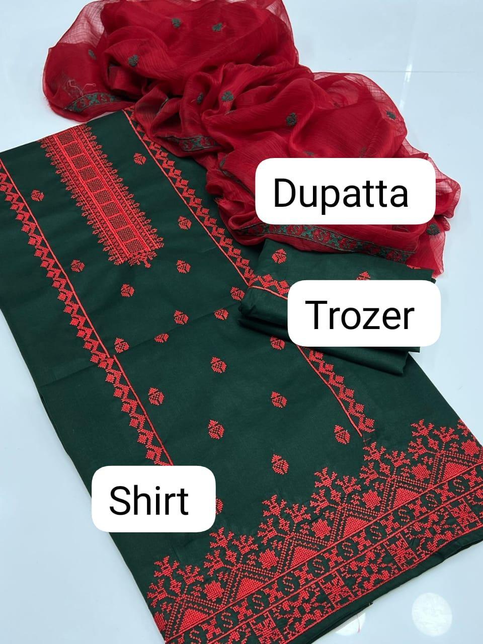 3 Pcs Women's Unstitched Embroidered Suit