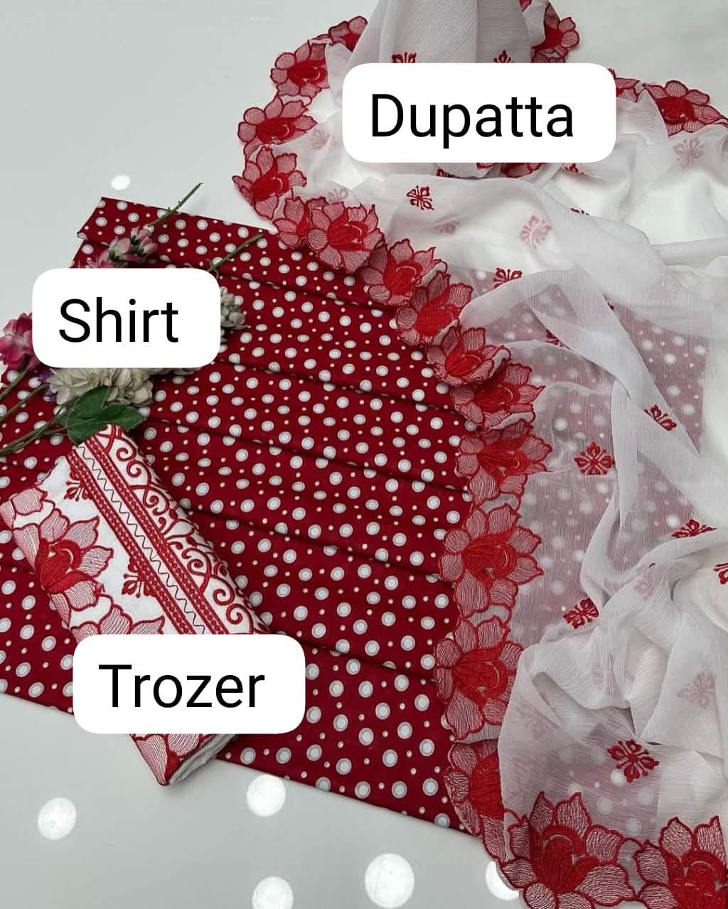 3 Pcs Women's Unstitched Printed Embroidered Suit