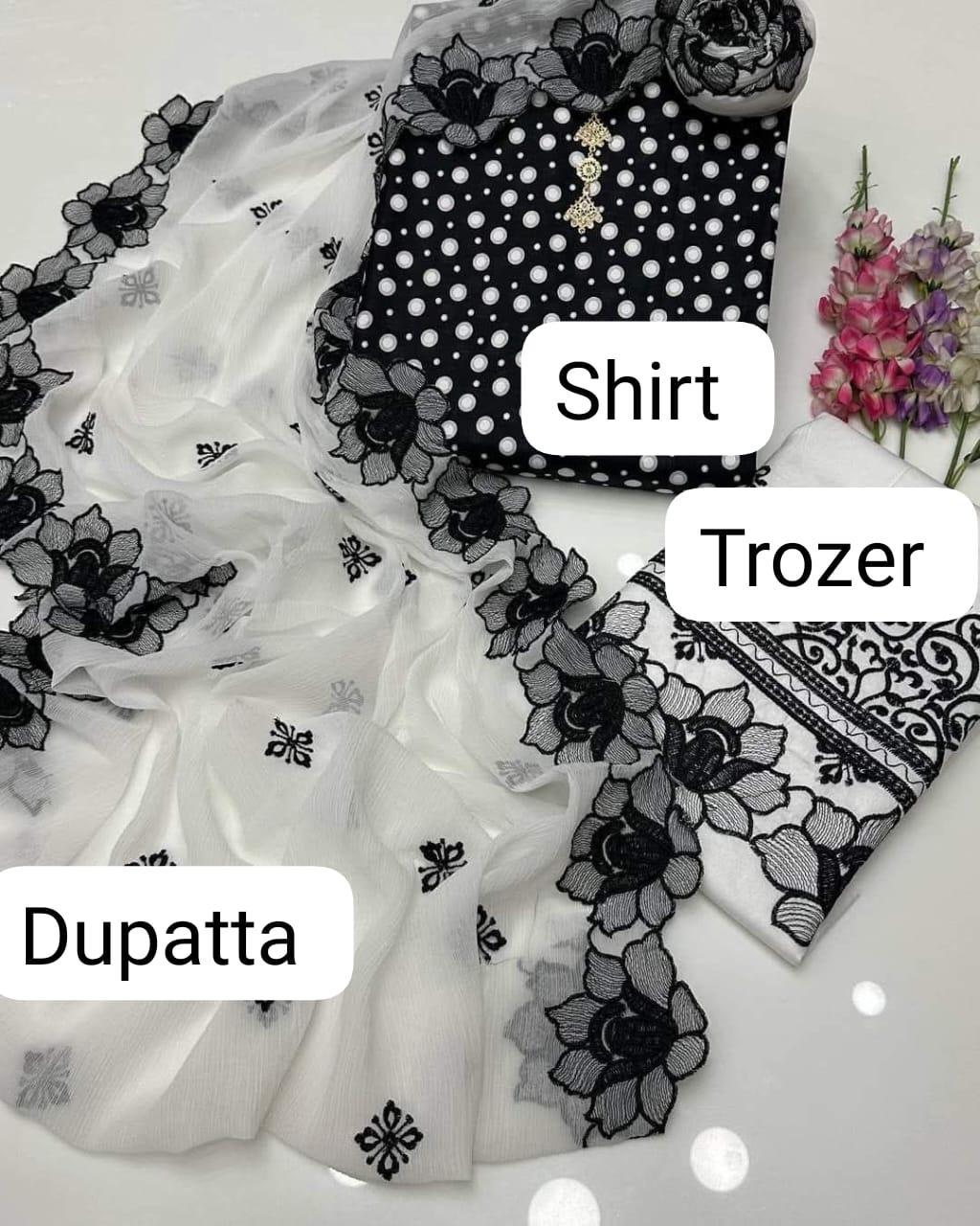 3 Pcs Women's Unstitched Printed Embroidered Suit