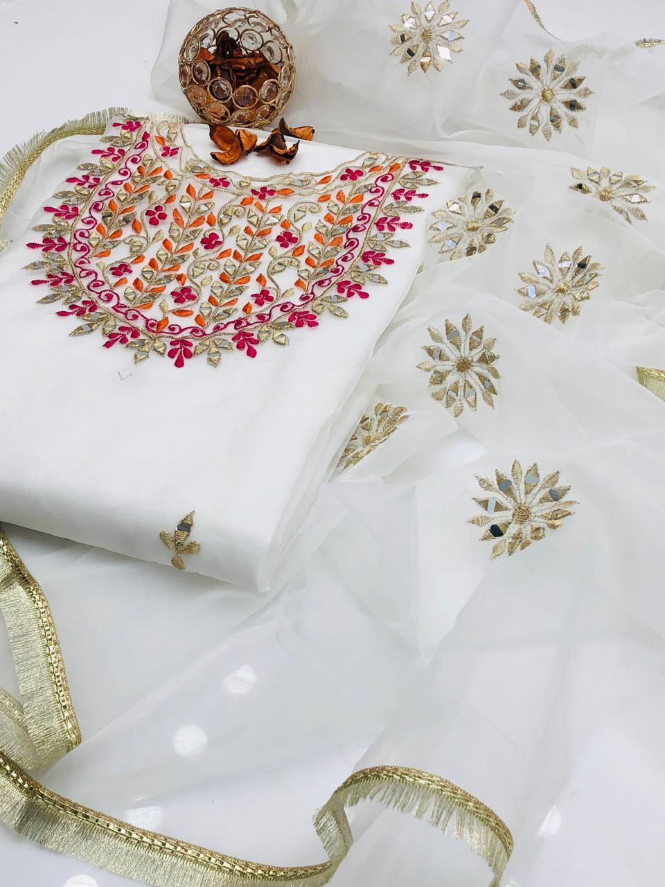 2 Pcs Women's Unstitched Organza Hand Work Suit