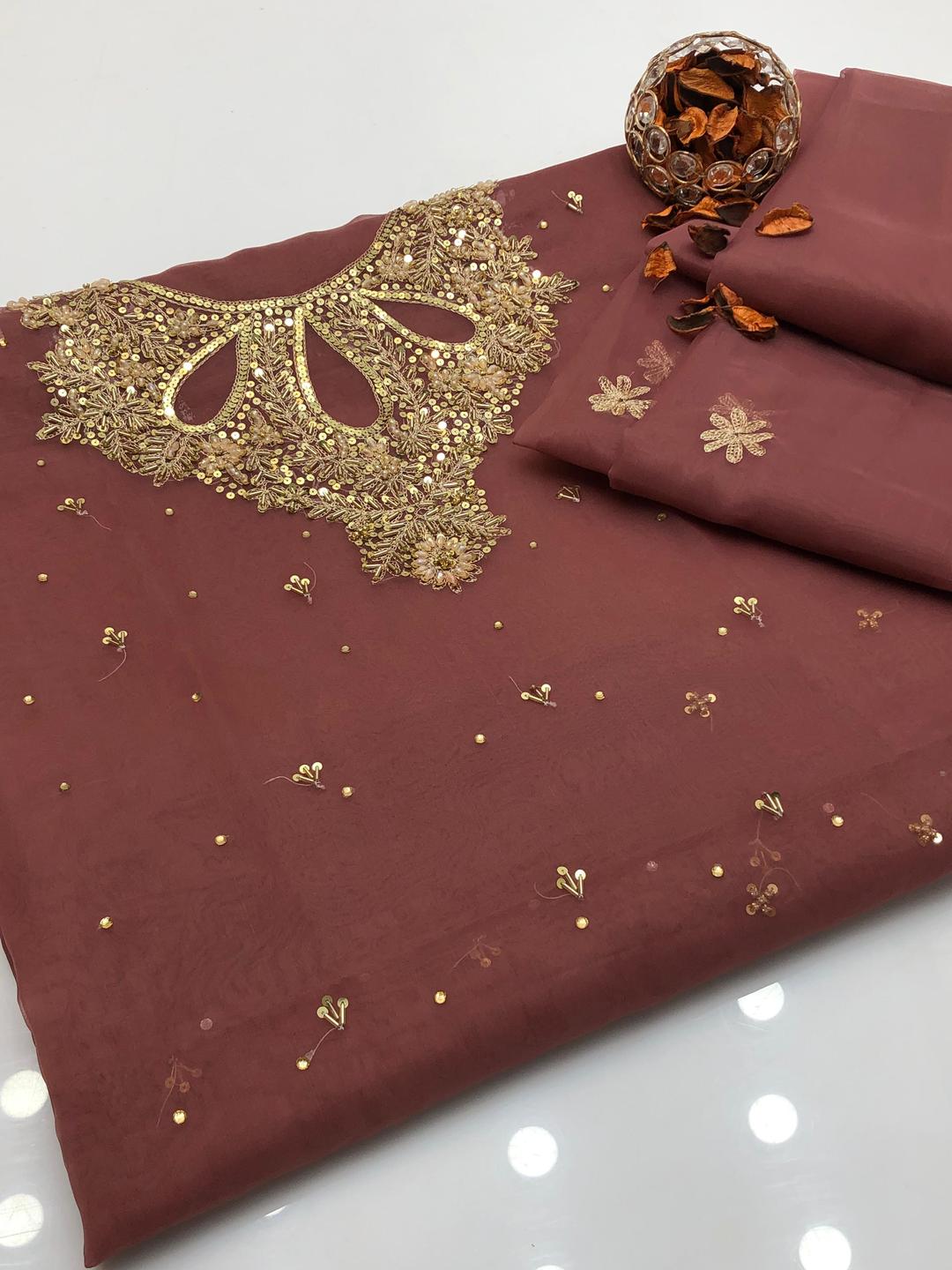 2 Pcs Women's Unstitched Hand Embroidered Suit