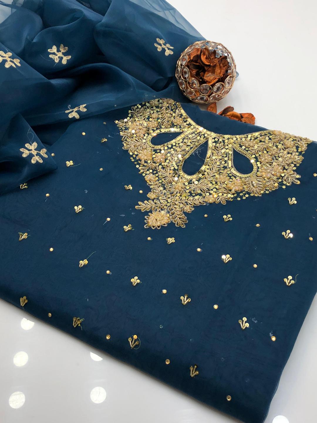 2 Pcs Women's Unstitched Hand Embroidered Suit