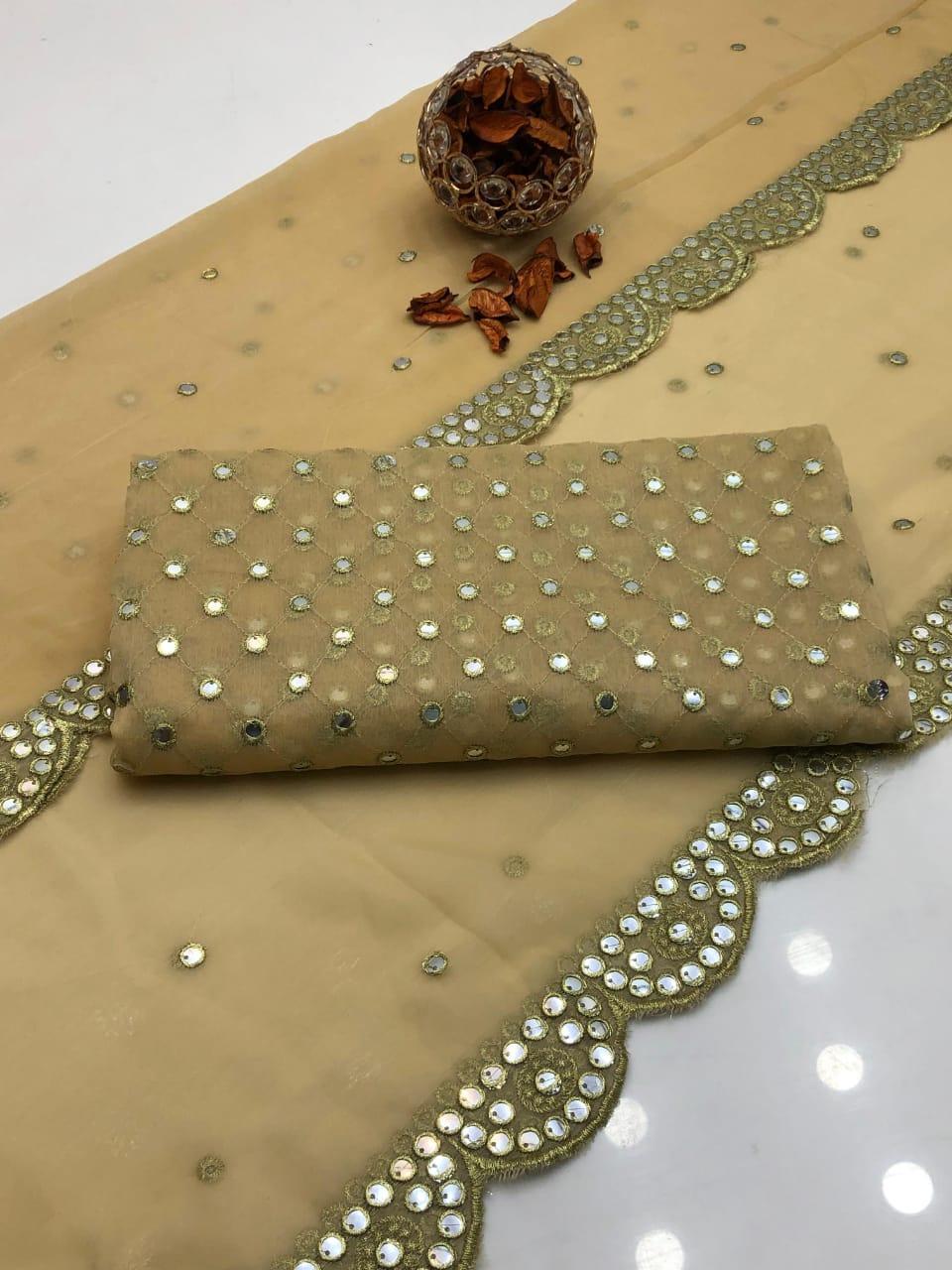 2 Pcs Women's Unstitched Sequins Embroidered Suit