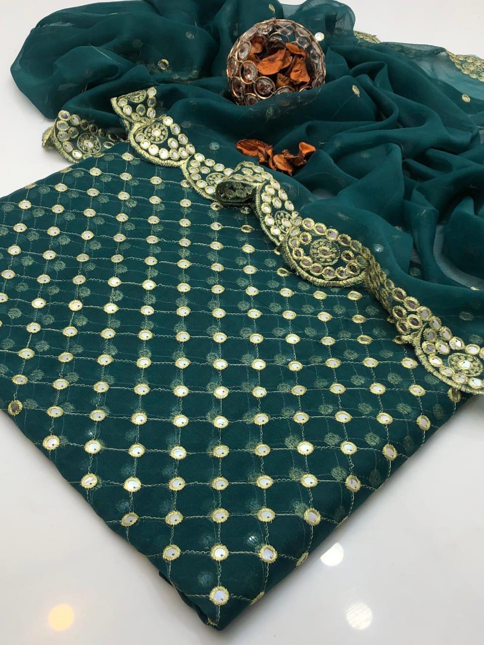 2 Pcs Women's Unstitched Sequins Embroidered Suit