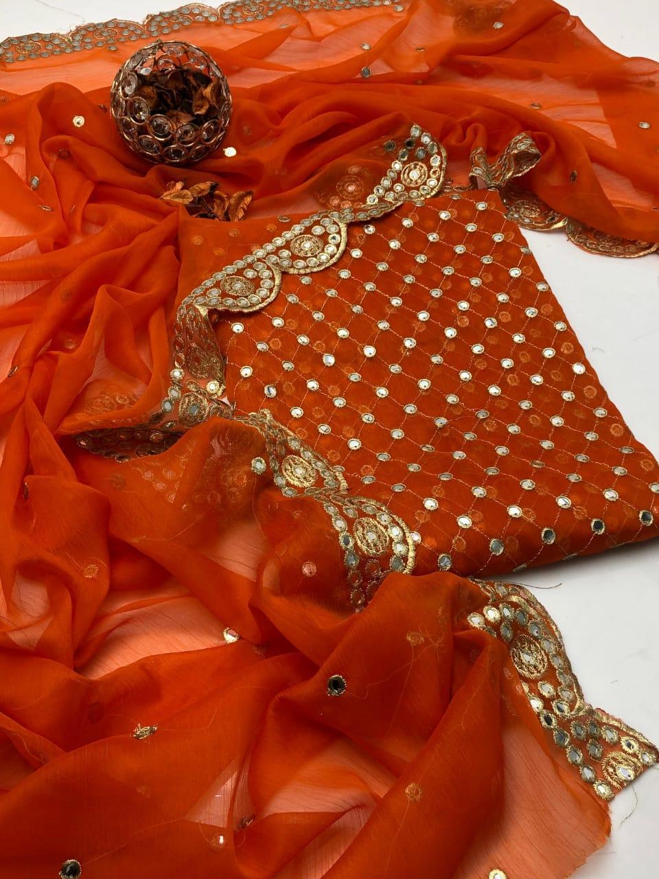 2 Pcs Women's Unstitched Sequins Embroidered Suit