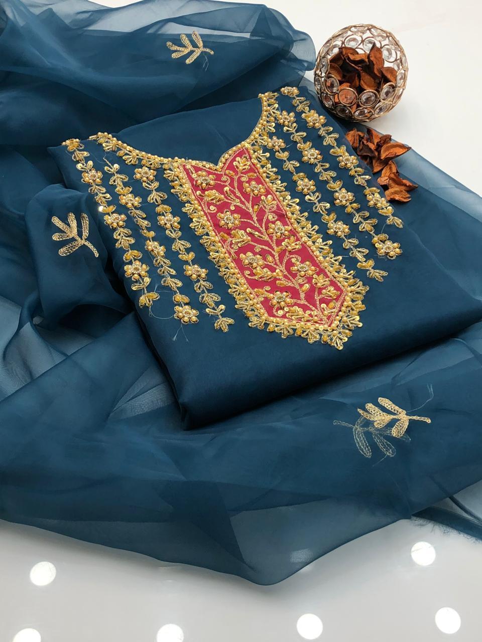 2 Pcs Women's Unstitched Hand Embroidered Suit