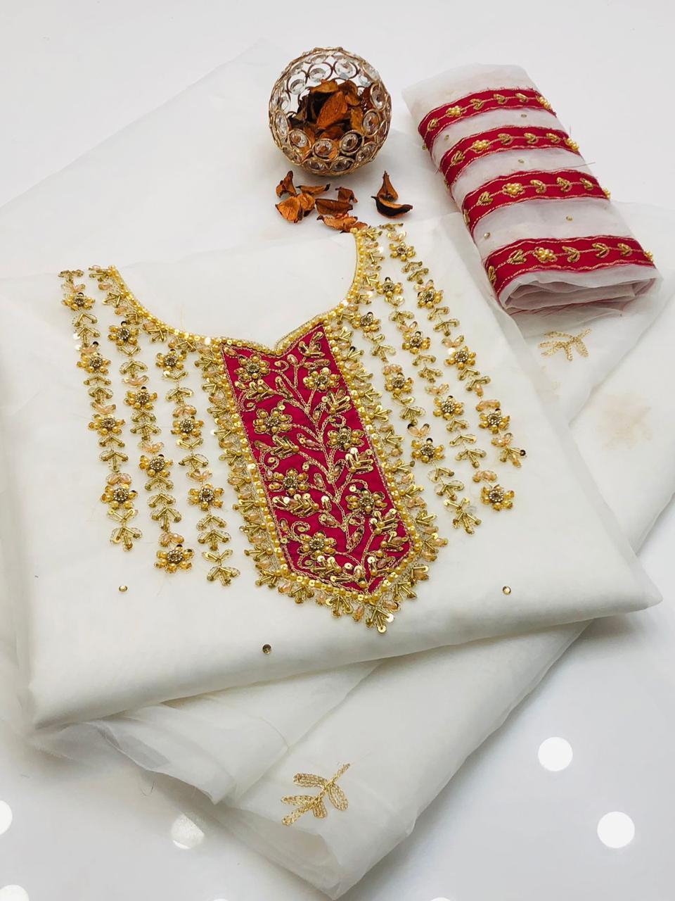 2 Pcs Women's Unstitched Hand Embroidered Suit