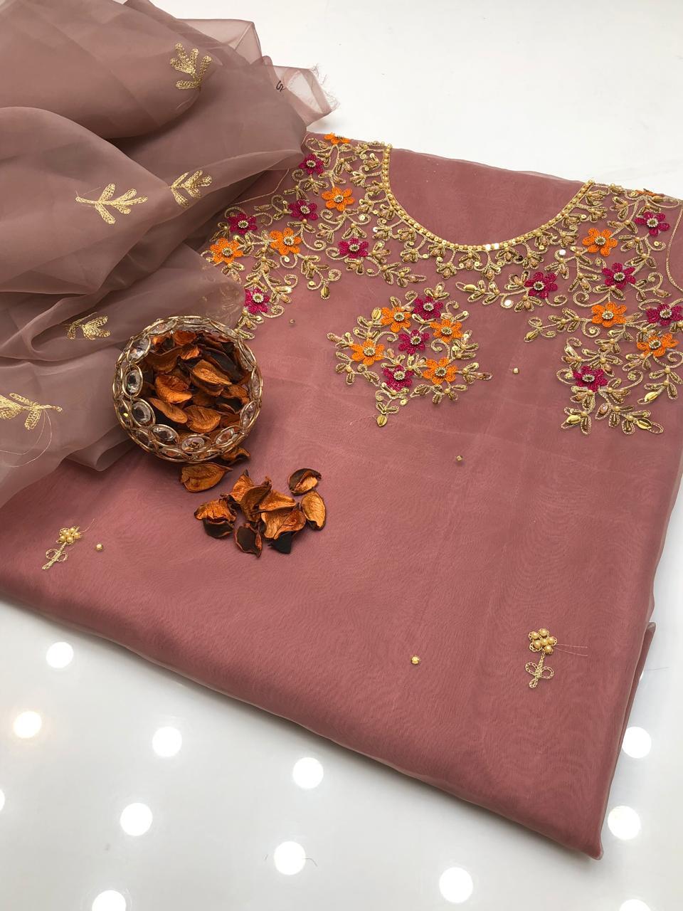 2 Pcs Women's Unstitched Hand Embroidered Suit