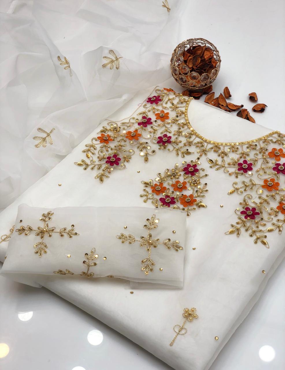 2 Pcs Women's Unstitched Hand Embroidered Suit