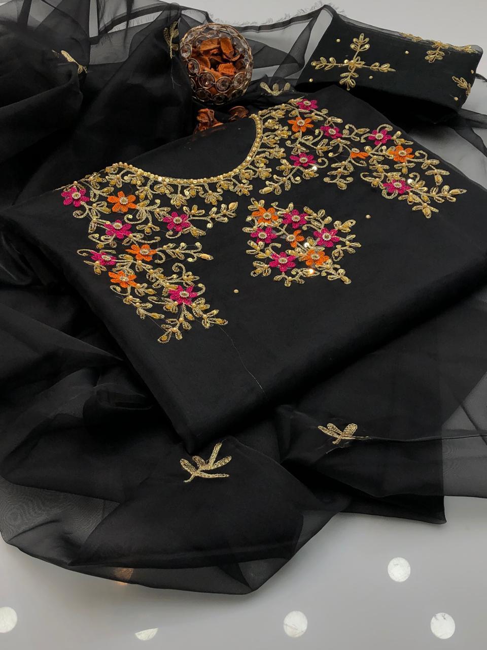 2 Pcs Women's Unstitched Hand Embroidered Suit