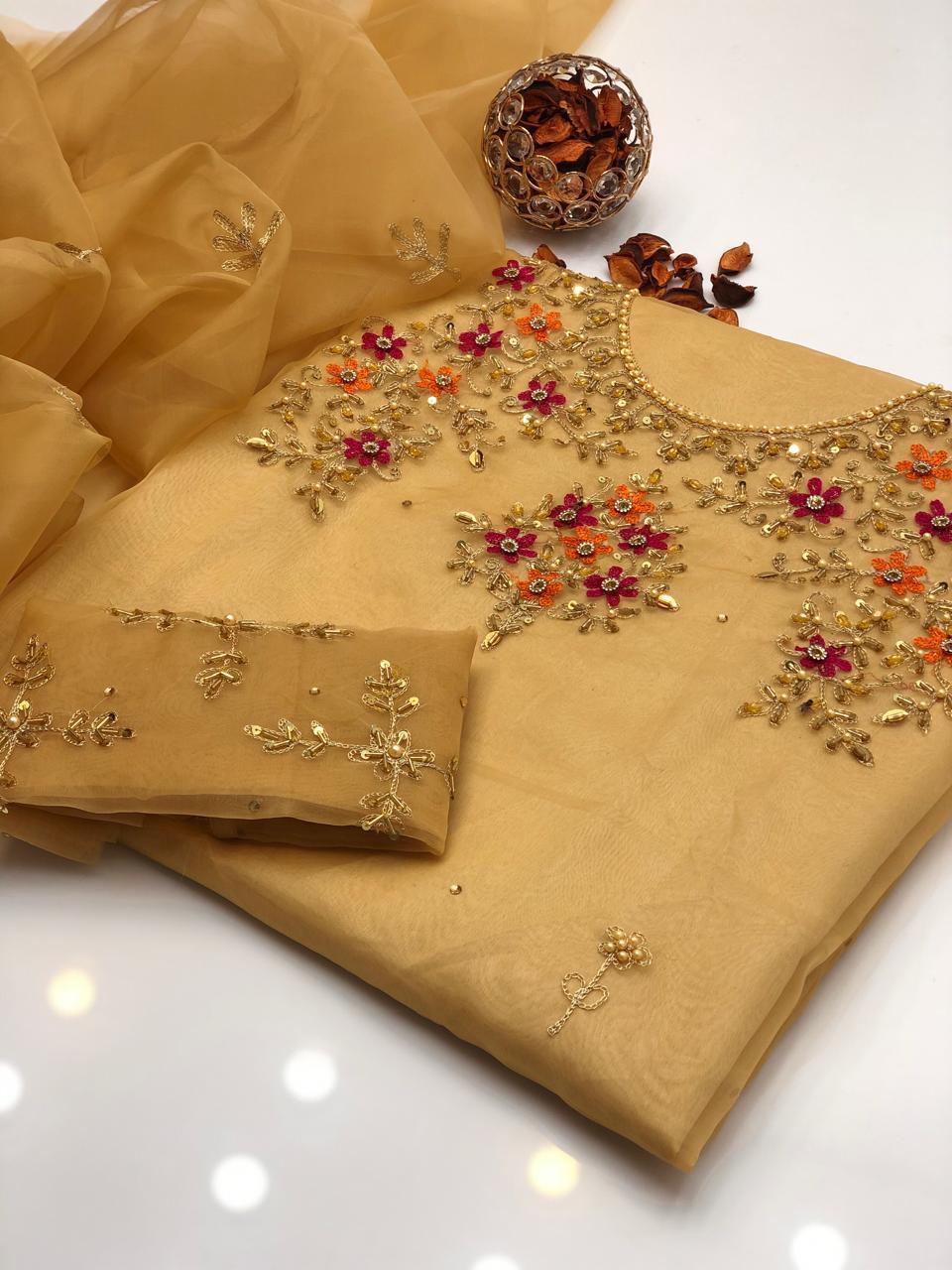 2 Pcs Women's Unstitched Hand Embroidered Suit