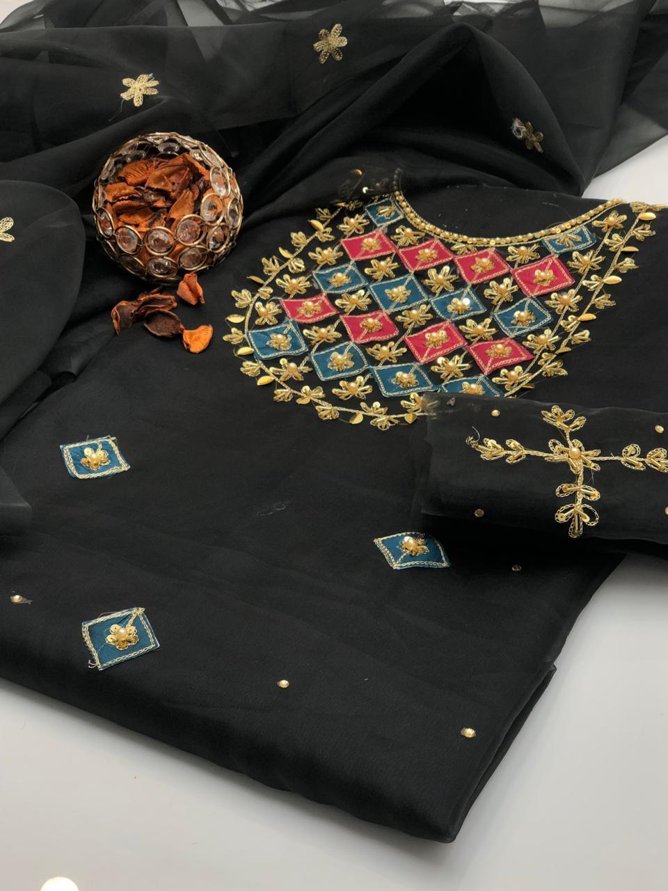 2 Pcs Women's Unstitched Hand Embroidered Suit