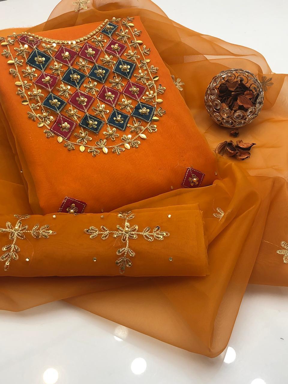 2 Pcs Women's Unstitched Hand Embroidered Suit