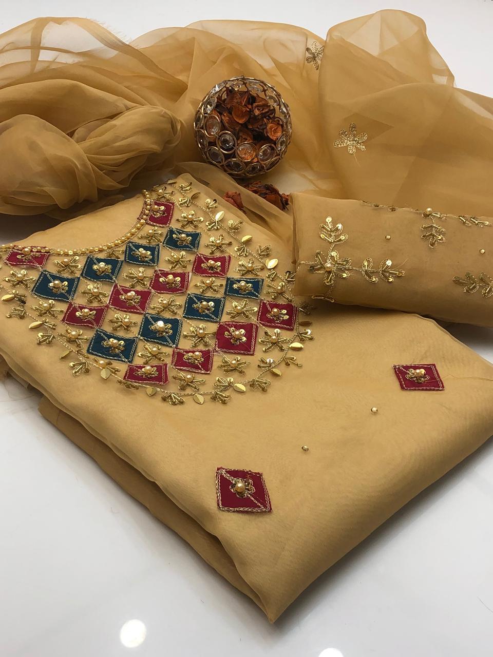 2 Pcs Women's Unstitched Hand Embroidered Suit