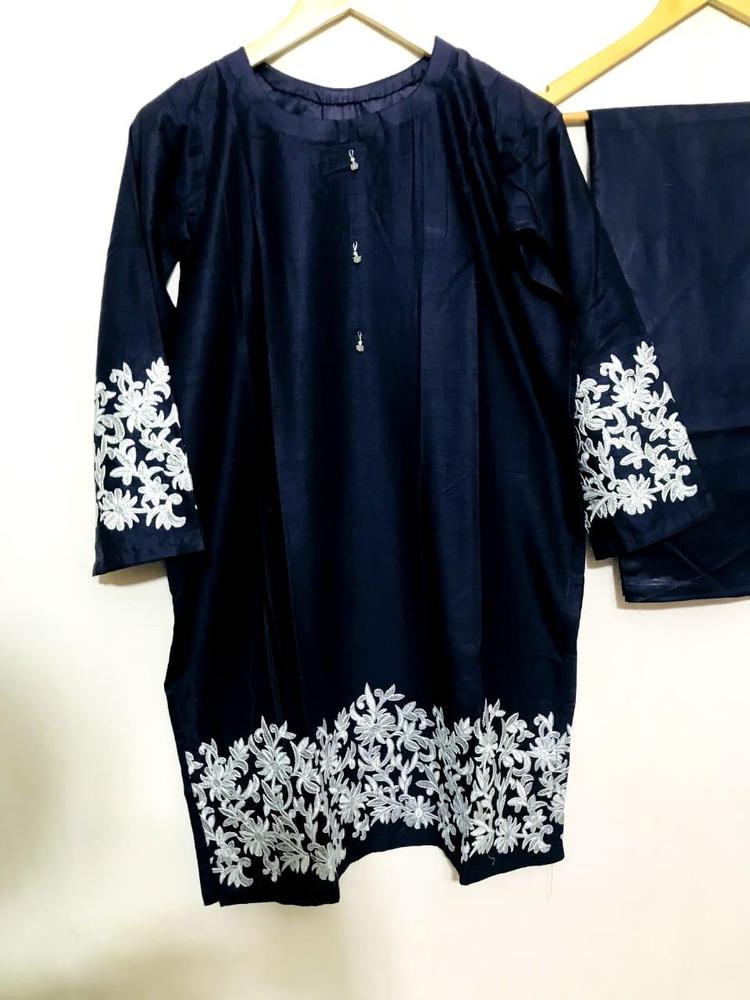2 Pcs Women's Stitched Lawn Embroidered Shirt And Trouser