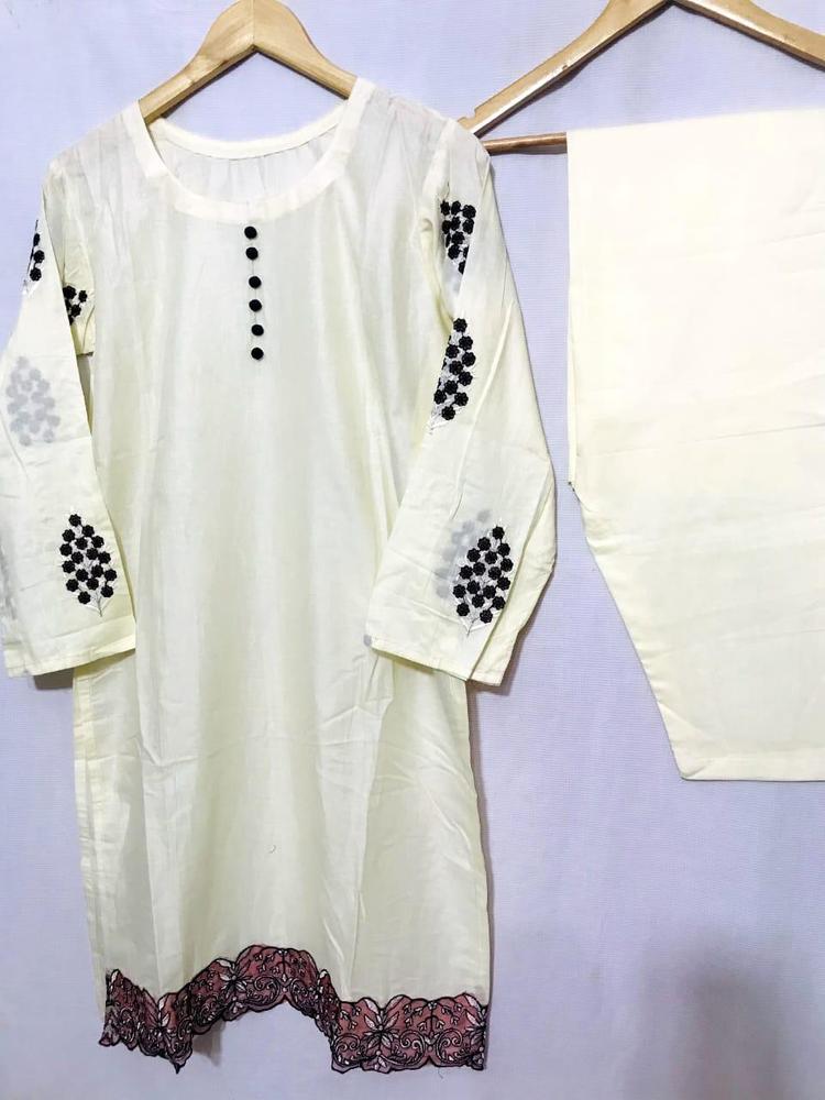 2 Pcs Women's Stitched Lawn Embroidered Shirt And Trouser