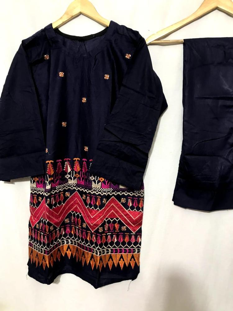 2 Pcs Women's Stitched Lawn Embroidered Shirt And Trouser