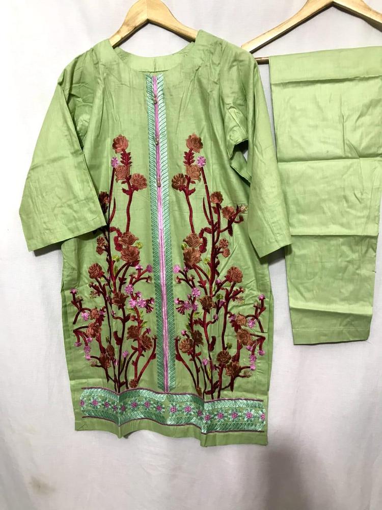 2 Pcs Women's Stitched Lawn Embroidered Shirt And Trouser