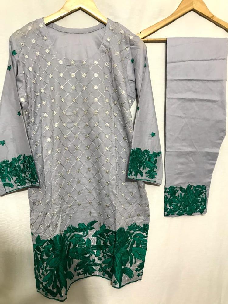 2 Pcs Women's Stitched Lawn Embroidered Shirt And Trouser