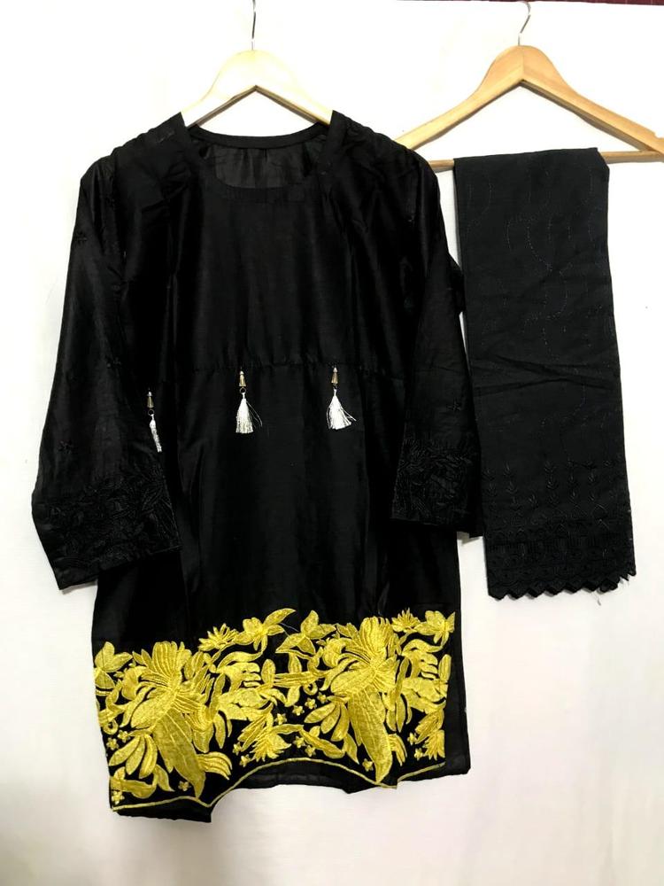 2 Pcs Women's Stitched Lawn Embroidered Shirt And Trouser