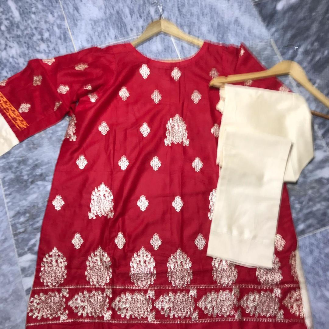 2 Pcs Women's Stitched Embroidered Shirt And Trouser