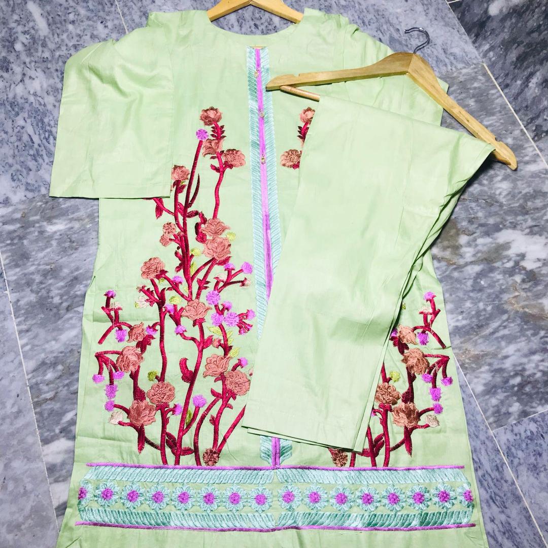 2 Pcs Women's Stitched Embroidered Shirt And Trouser