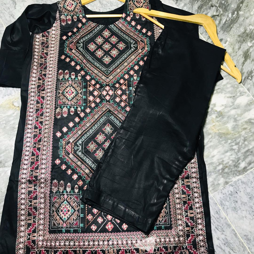 2 Pcs Women's Stitched Embroidered Shirt And Trouser