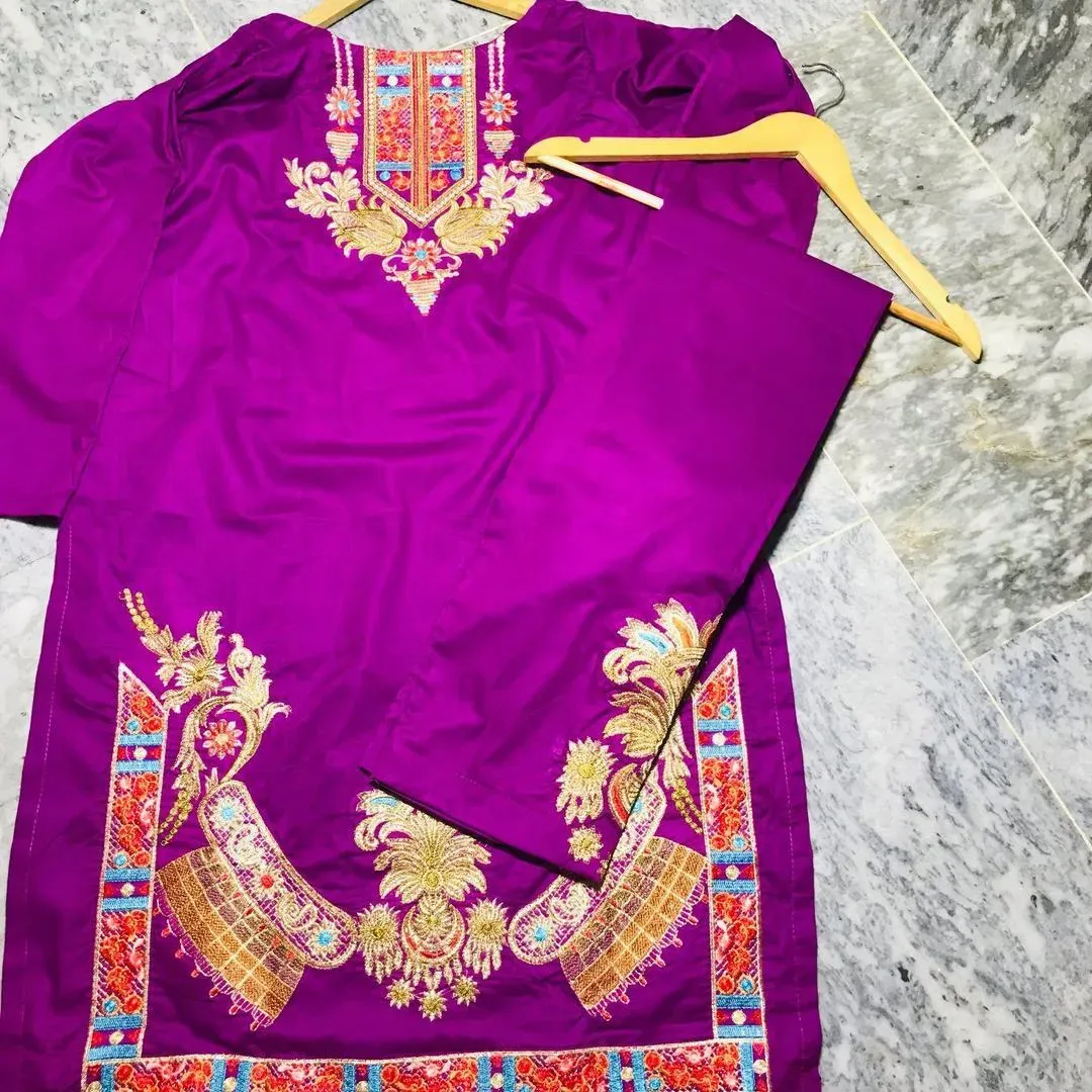 2 Pcs Women's Stitched Lawn Embroidered Shirt And Trouser