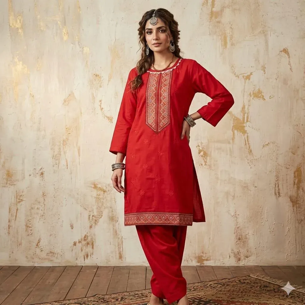 2 Pcs Women's Stitched Arabic Lawn Embroidered Shirt And Trouser