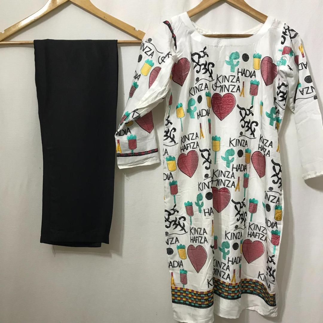 2 Pcs Girl's Arabic Lawn Embroidered Kurta And Trouser