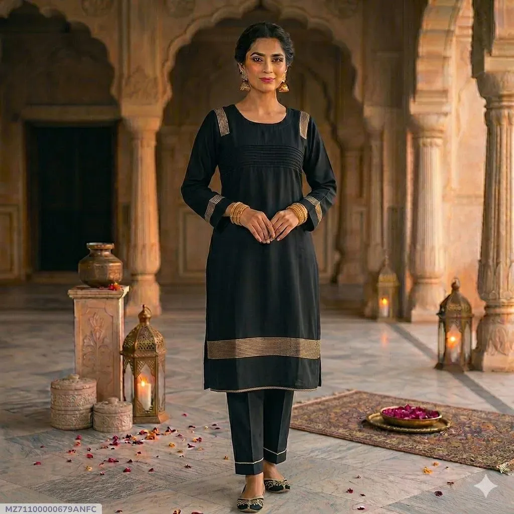 1 Pc Women's Stitched Arabic Lawn Embroidered Shirt