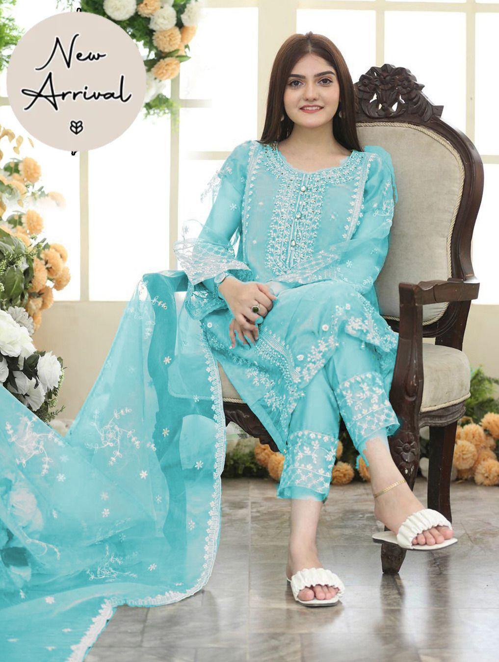 Maroon Embroidered Organza Suit Set - 3 Pcs for Women