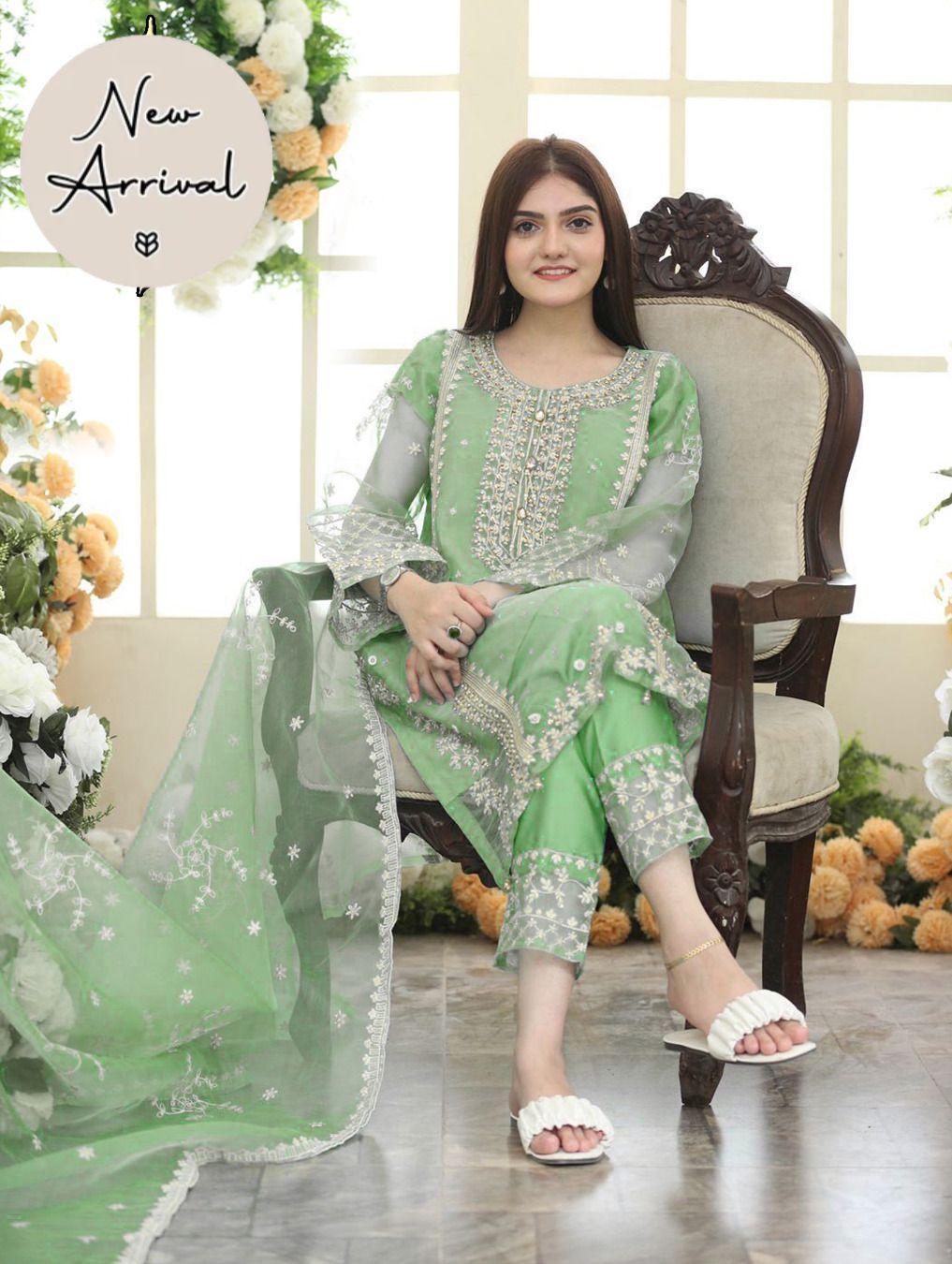 Maroon Embroidered Organza Suit Set - 3 Pcs for Women