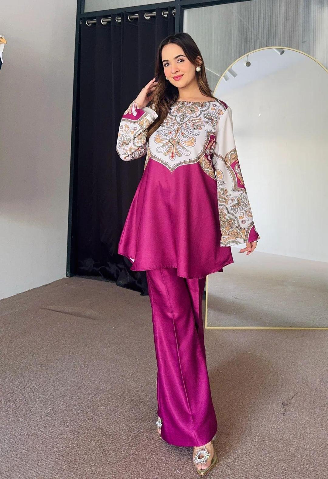 Women's Stitched Cotton Printed Shirt And Trouser Set - 2 Pcs