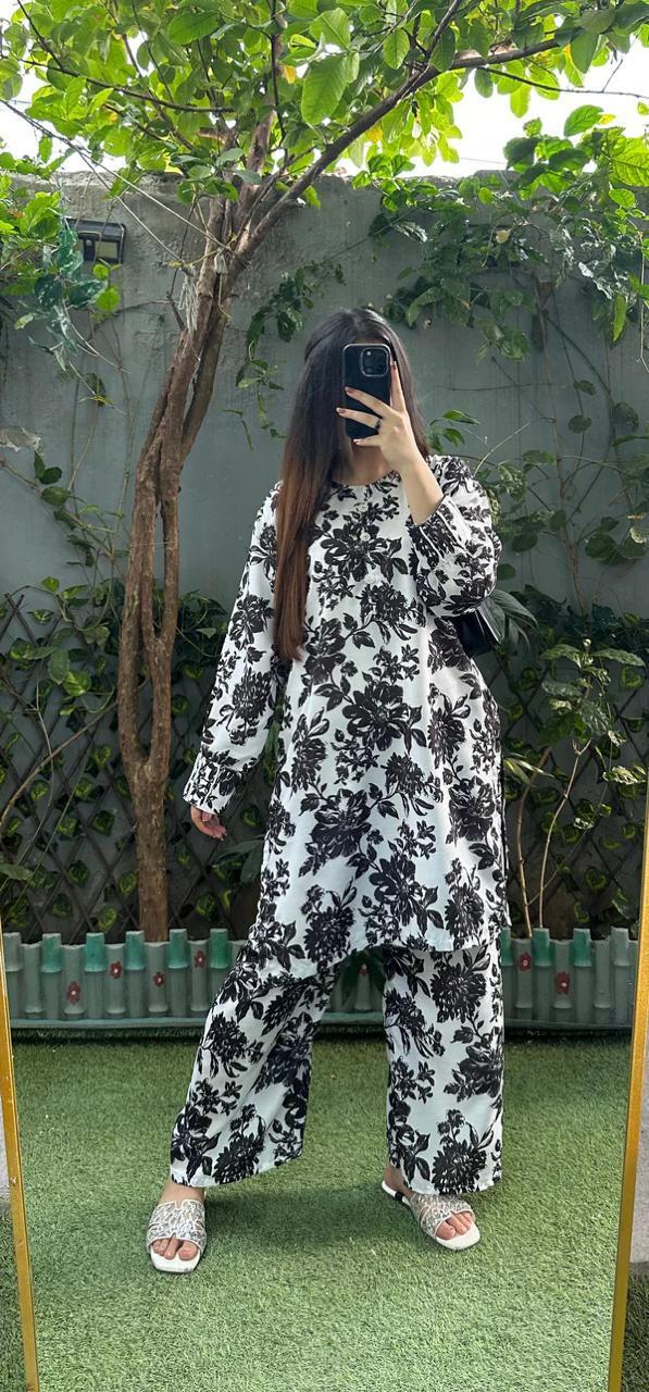 2 Pcs Women's Stitched Swiss Lawn Printed Shirt And Trouser