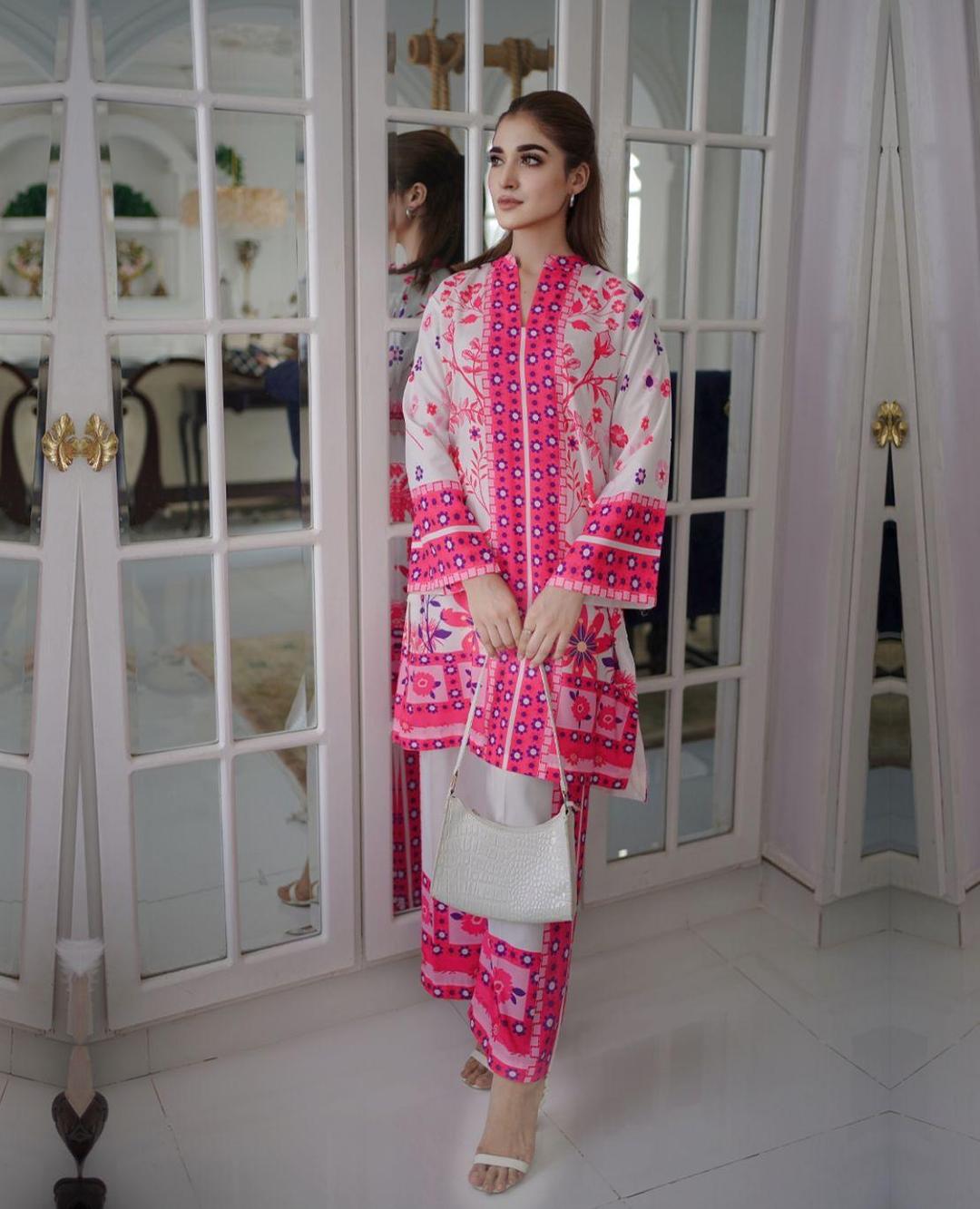 2 Pcs Women's Stitched Swiss Lawn Printed Co-Ord Set