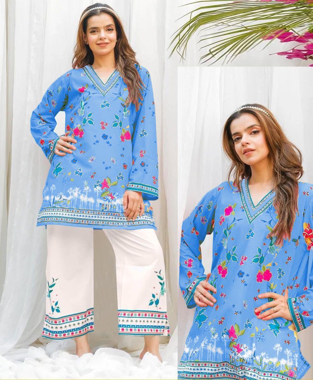 2 Pcs Women's Stitched Swiss Lawn Digital Print Shirt And Trouser