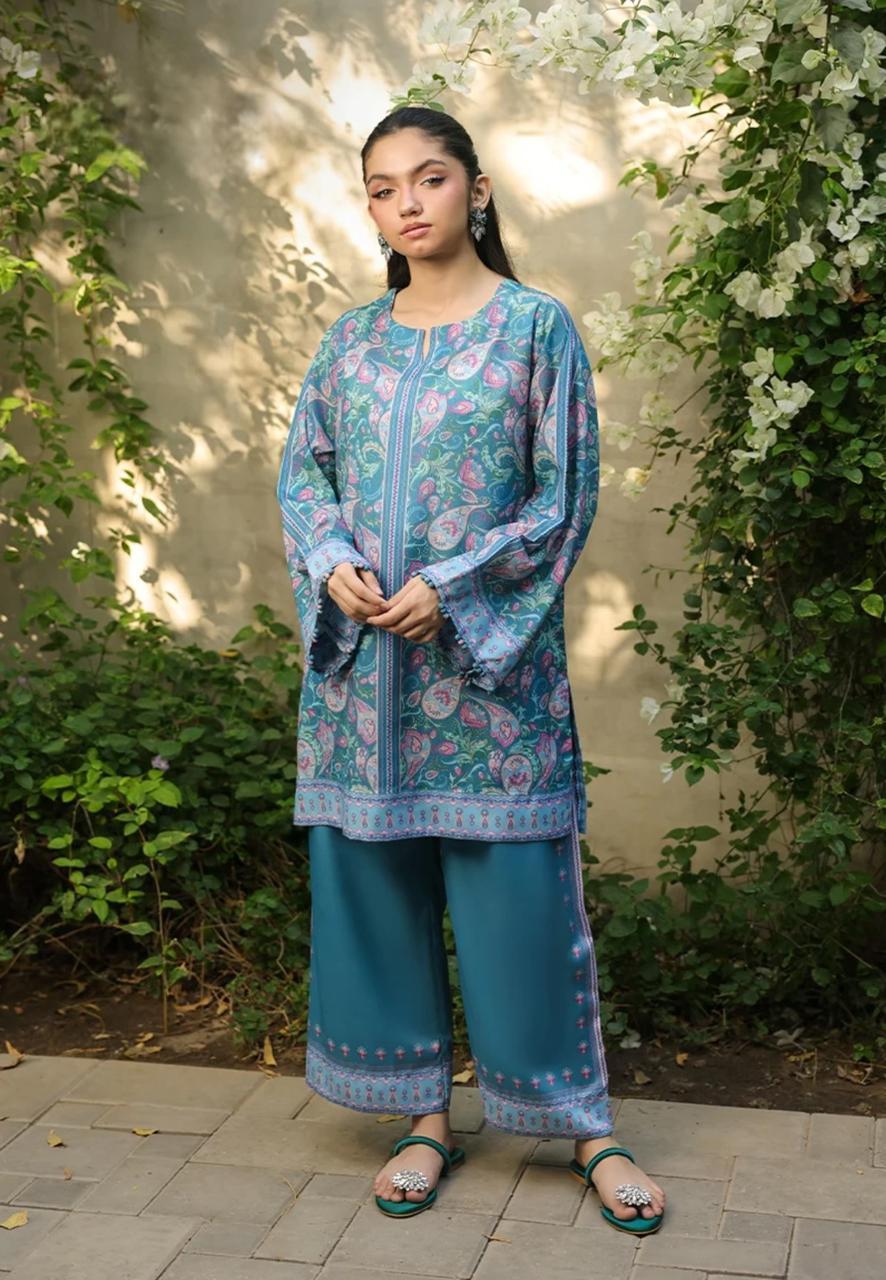 2 Pcs Women's Stitched Swiss Lawn Digital Print Shirt And Trouser